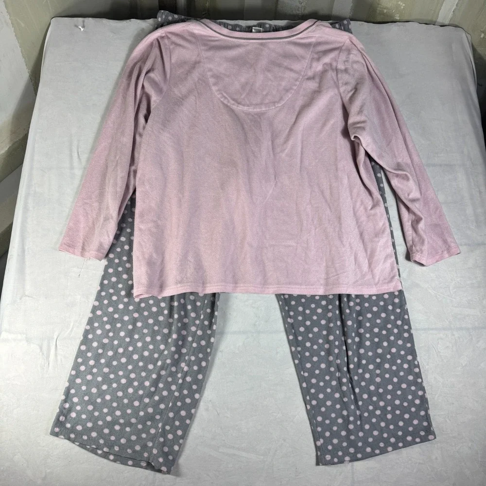 Liz Claiborne Womens Pajama Set Pink Gray Polka‎ Dot Long Sleeve Drawstring 2X